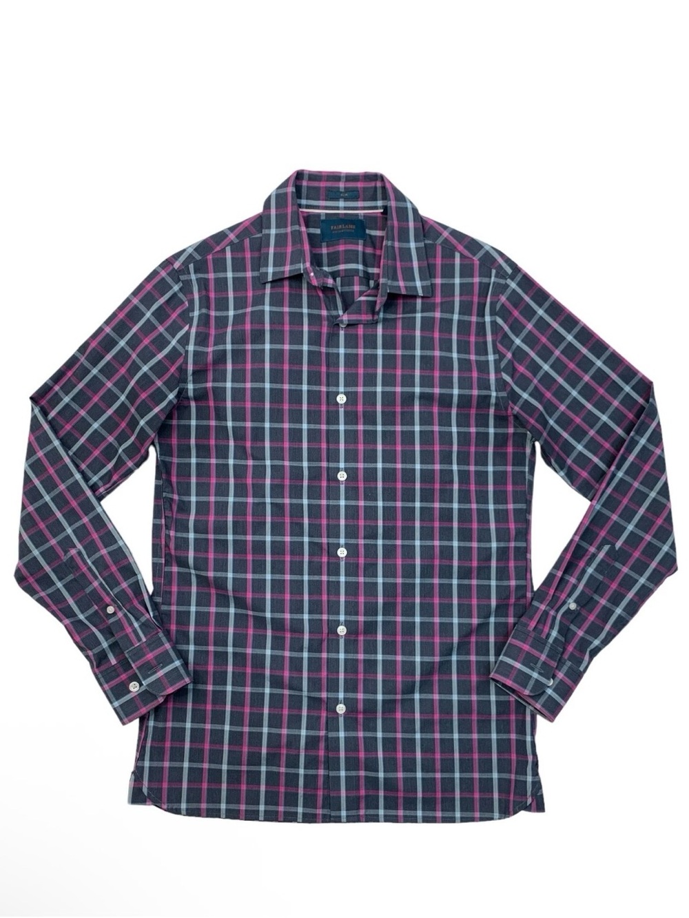 Fairlane Dress Shirt Mens XL SLIM Fit Metal Blue Non Iron Stretch Cotton